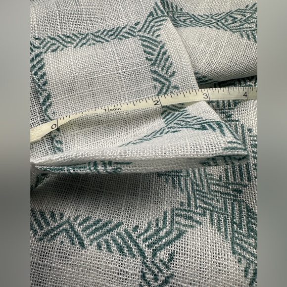 Four Curtain panels 84”L x 50”W light filtering, white + teal geometric pattern - Picture 7 of 7